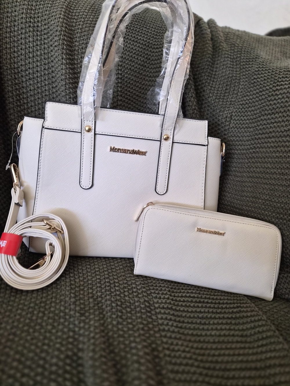 Montana West White Satchel Handbag with Matching Wallet